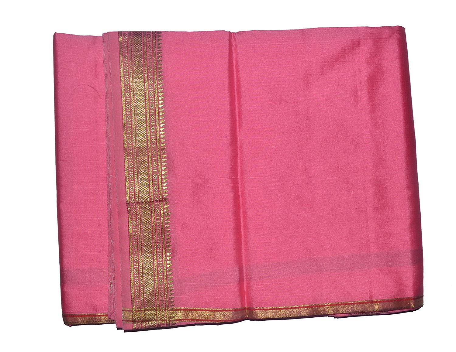 Pink Dhoti With Shawl In Pure Silk Golden Border