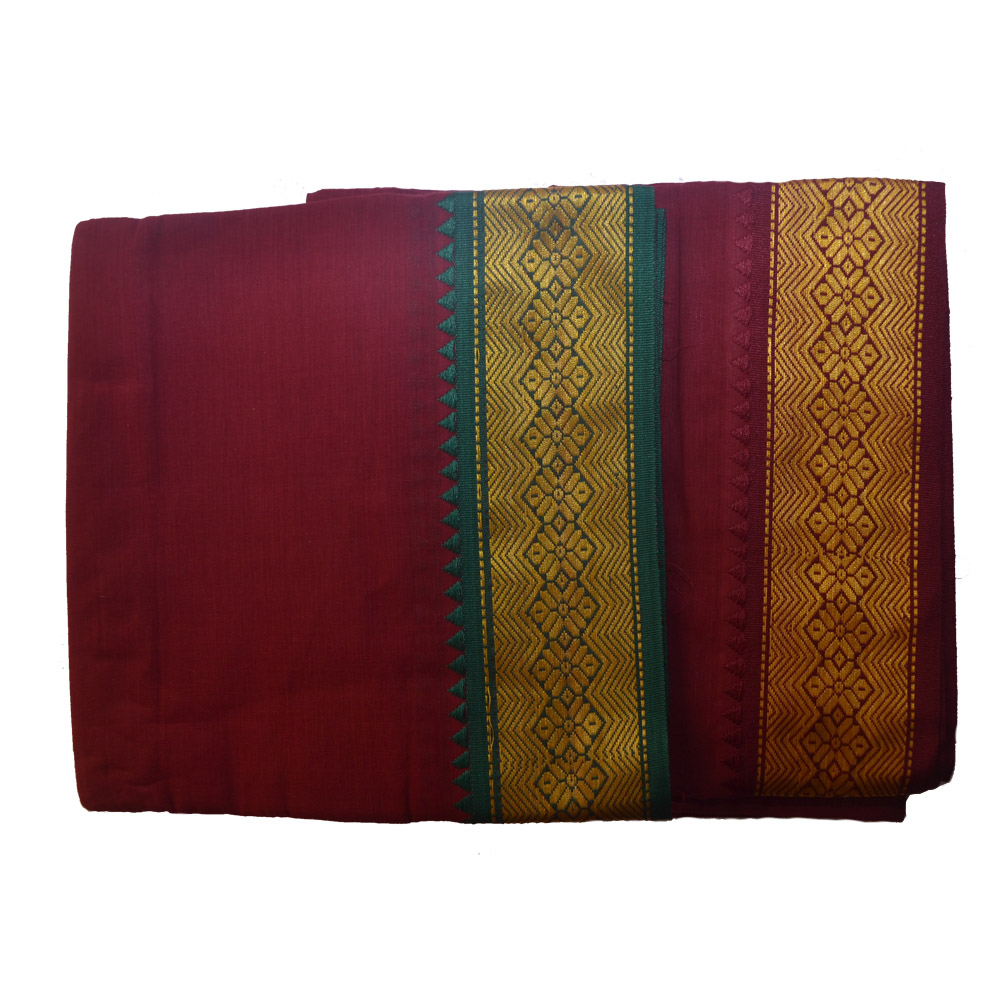 Maroon Dhoti With Shawl In Pure Cotton