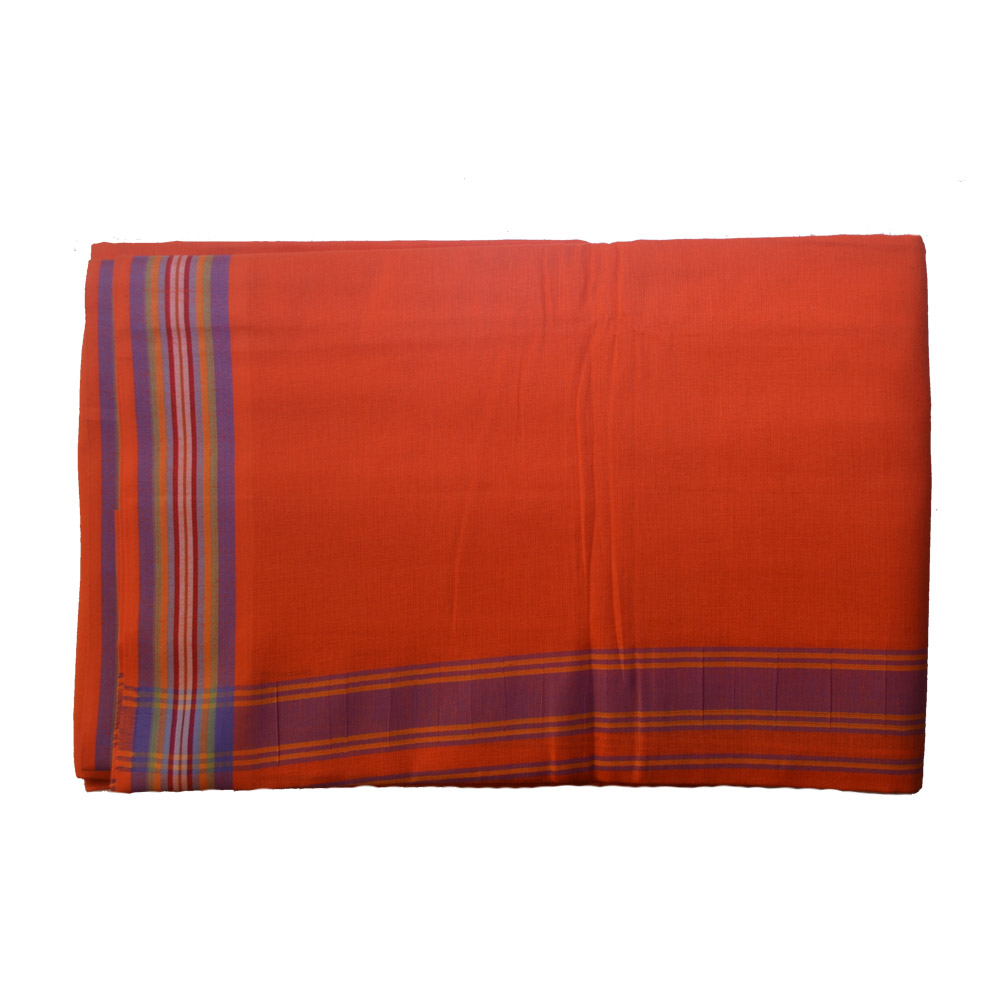 Orange Dhoti With Shawl In Pure Cotton