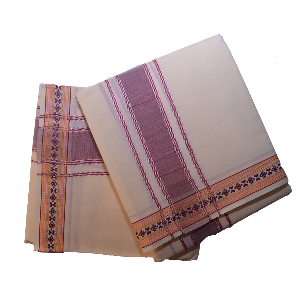 Cream Dhoti With Shawl In Pure Cotton