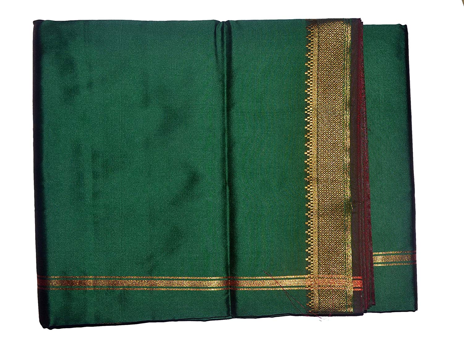 Green Dhoti With Shawl In Pure Silk Golden Border