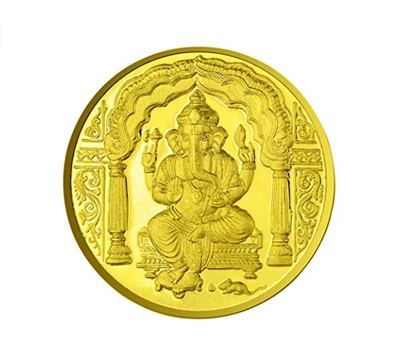 Lord Ganesh Coin In Pure Silver Gold Plated 10 Gms